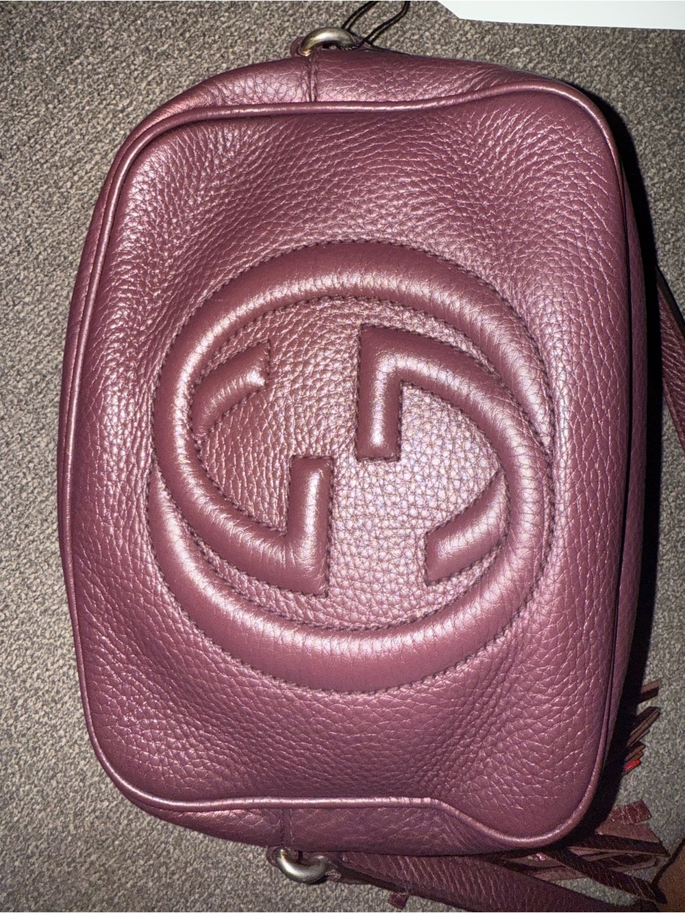 Gucci Soho Disco Camera Bag Purple Plum/Burgundy Crossbody Shoulder Calfskin